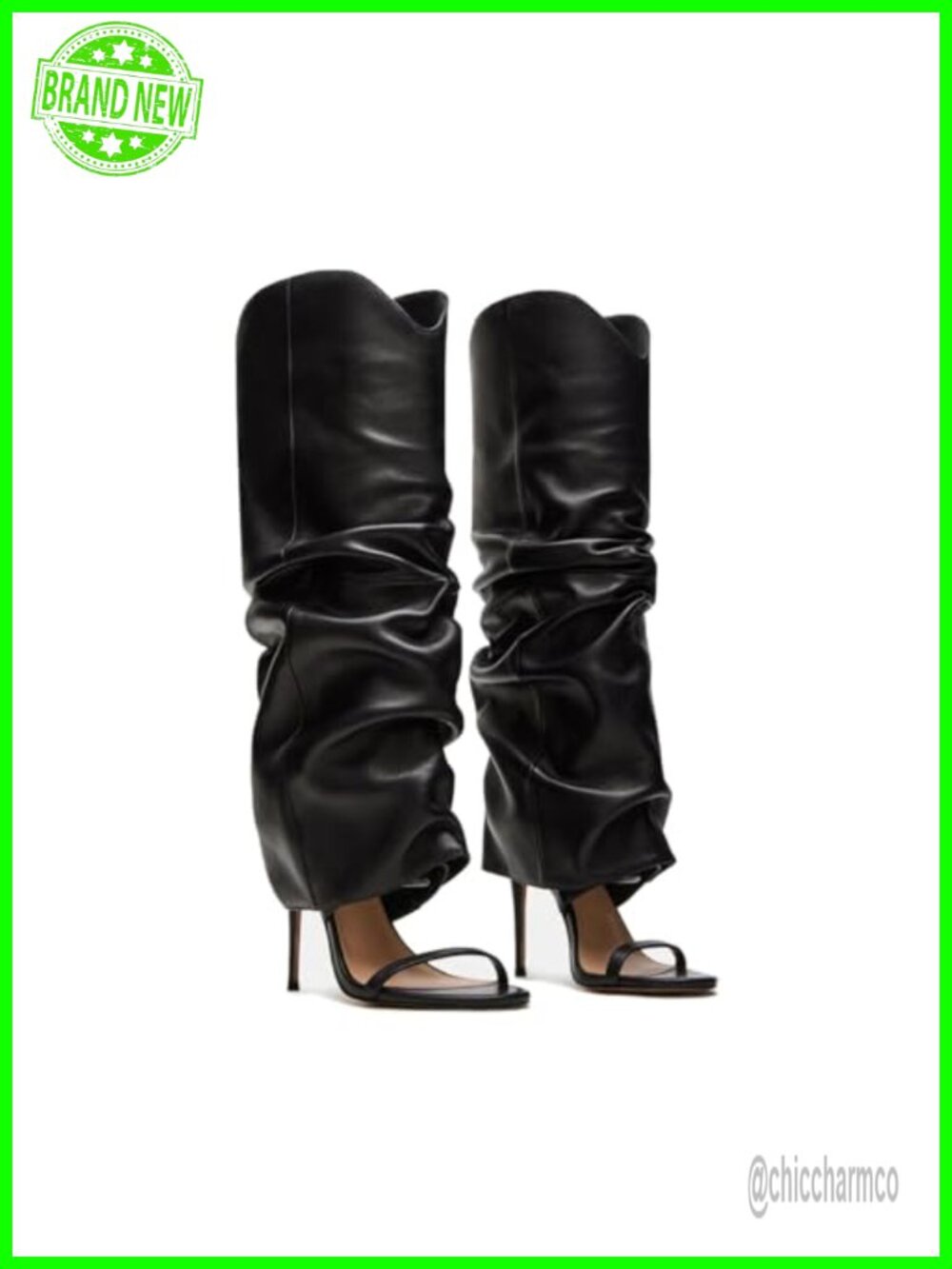 Slouchy Knee High Open Toe Stiletto Heel Pull On Boots